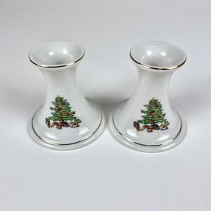 VTG Meiwa Home for the Holidays Christmas Candleholders Set Japan 3.75” Tree